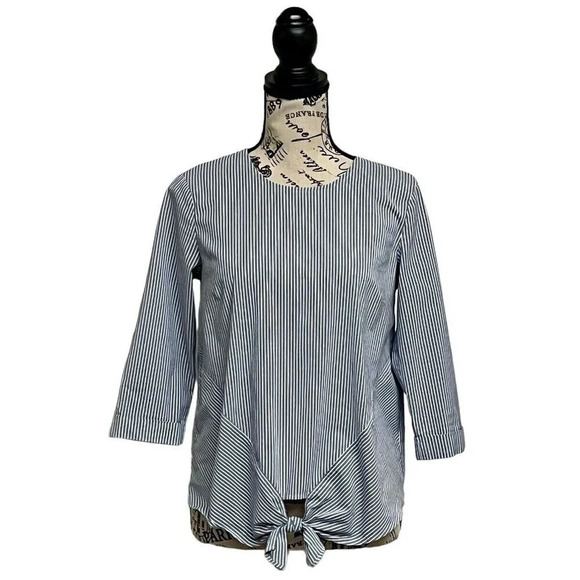 J Jill Womens Blue White Striped Boxy Lightweight Beach XS Modest 3/4 Sleeve - Picture 1 of 9